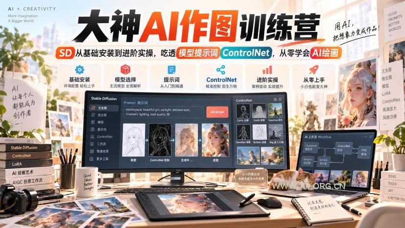大神AI作图训练营,SD从基础安装到进阶实操,吃透模型提示词ControlNet,从零学会AI绘画-小红泡