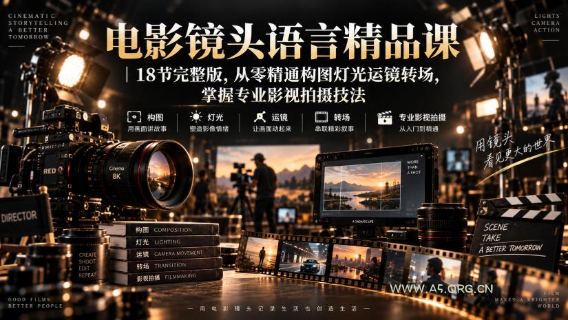 电影镜头语言精品课|18节完整版,从零精通构图灯光运镜转场,掌握专业影视拍摄技法-小红泡