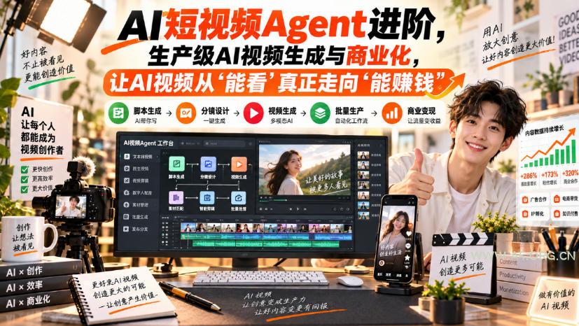 AI短视频Agent进阶,生产级AI视频生成与商业化,让AI视频从”能看”真正走向”能賺钱”-小红泡