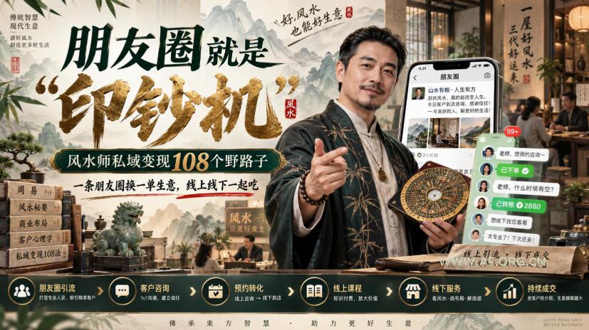 朋友圈就是“印钞机”,风水师私域变现108个野路子,一条朋友圈换一单生意,线上线下一起吃【文档】-小红泡