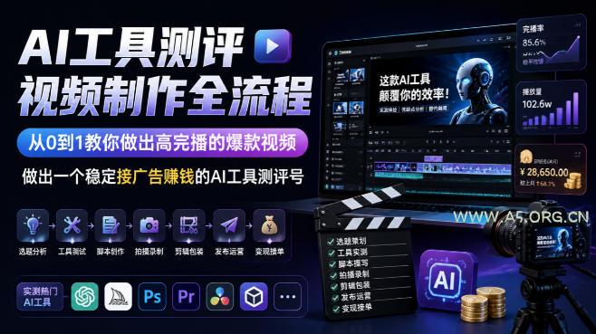 AI工具测评视频制作全流程,从0到1教你做出高完播的爆款视频,做出一个稳定接广告賺钱的AI工具测评号-小红泡