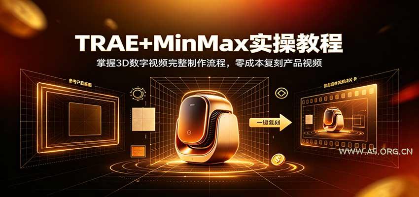 TRAE+MinMax实操教程：3D数字视频完整制作流程，零成本复刻产品视频-小红泡