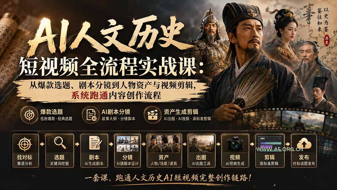 AI人文历史短视频全流程实战课-更新:从爆款选题、剧本分镜到人物资产与视频剪辑,系统跑通内容创作流程-小红泡