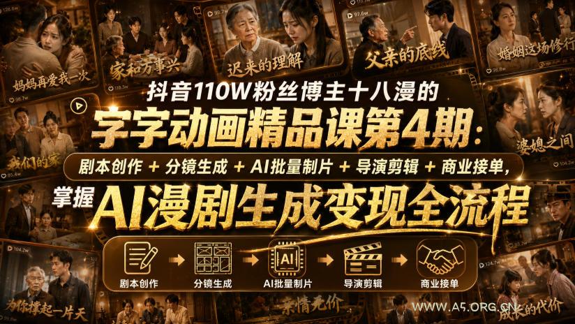 抖音110W粉丝博主十八漫的字字动画精品课第4期:剧本创作+分镜生成+剪辑+商业接单,掌握AI漫剧生成变现全流程(更新0916)-小红泡