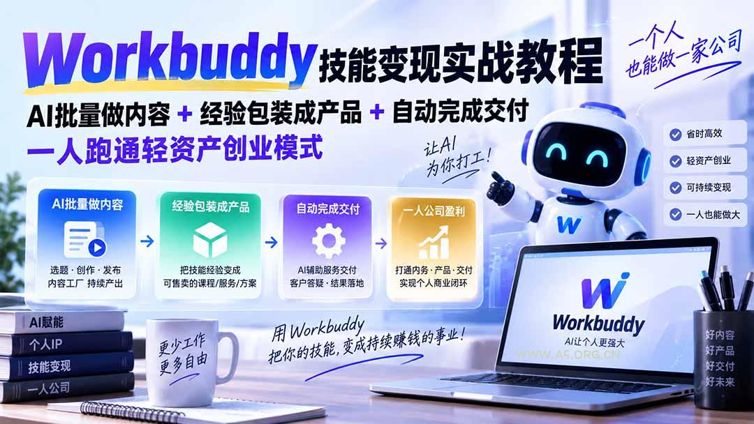 Workbuddy技能变现实战教程：AI批量做内容+经验包装成产品+自动完成交付，一人跑通轻资产创业模式-小红泡