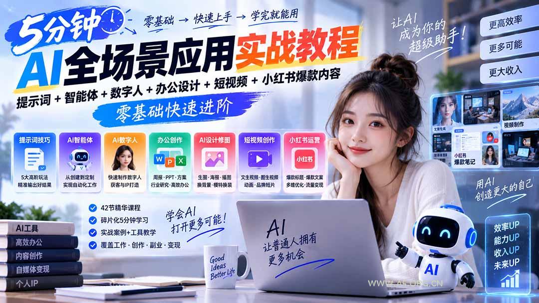 AI全场景应用实战教程｜提示词+智能体+数字人+办公设计+短视频+小红书爆款内容，零基础快速进阶-小红泡