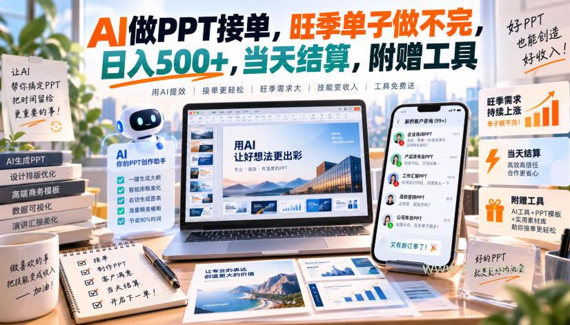 AI做PPT接单,旺季单子做不完,日入500+,当天结算,附赠工具【揭秘】-小红泡