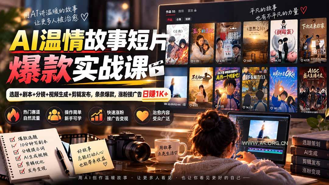 AI温情故事短片爆款实战课-更新|选题+剧本+分镜+视频生成+剪辑发布,条条爆款,涨粉接广告日赚1K+-小红泡