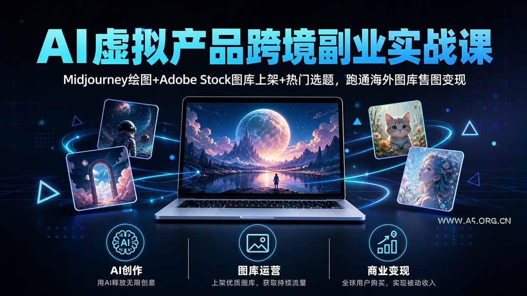 AI虚拟产品跨境副业实战课｜Midjourney绘图+Adobe Stock图库上架+热门选题，跑通海外图库售图变现-小红泡