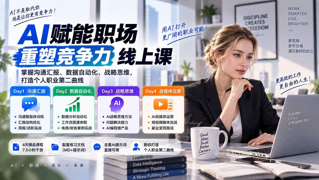 AI职场提效与第二曲线实战课-无水印：学习沟通汇报、数据工作流和战略思维，掌握AI编程做产品及自媒体运营方法-小红泡