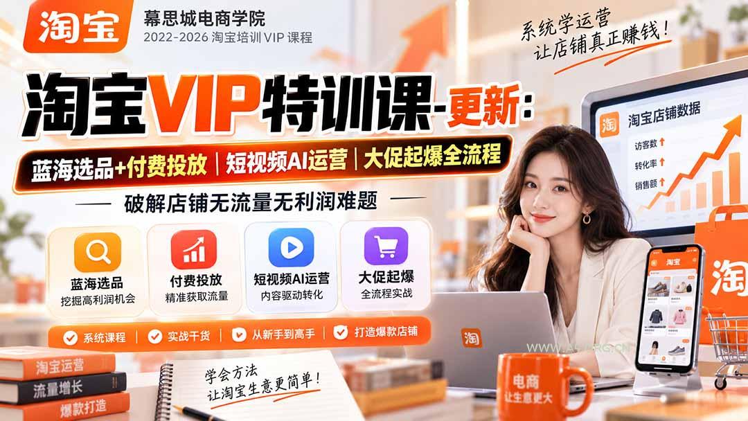 淘宝VIP特训课-更新0917:蓝海选品+付费投放|短视频AI运营|大促起爆全流程,破解店铺无流量无利润难题-小红泡