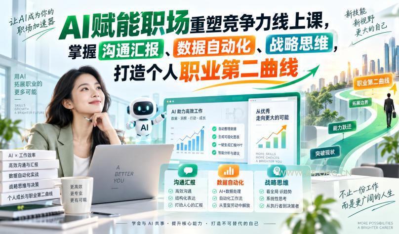 AI赋能职场重塑竞争力线上课,掌握沟通汇报、数据自动化、战略思维,打造个人职业第二曲线-小红泡