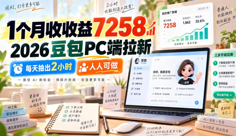 1个月收收益7258,2026豆包PC端拉新,每天抽出2小时,人人可做-小红泡
