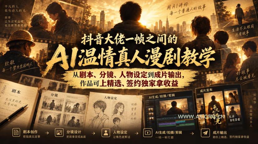 抖音大佬一帧之间的AI温情真人漫剧教学,从剧本、分镜、人物设定到成片输出,作品可上精选、签约独家拿收益-小红泡