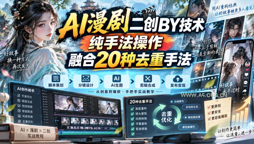 AI漫剧二创搬运技术,纯手法操作,融合20种去重手法-小红泡