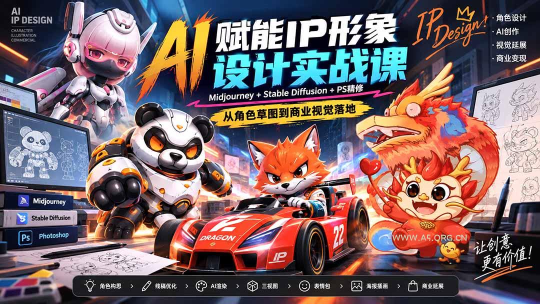 AI赋能IP形象设计实战课-无水印：Midjourney+Stable Diffusion+PS精修，从角色草图到商业视觉落地-小红泡