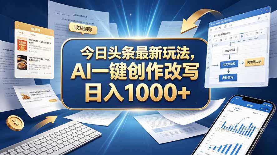 今日头条最新玩法,AI 一键创作改写,简单易上手,轻松日入 1000 +-小红泡