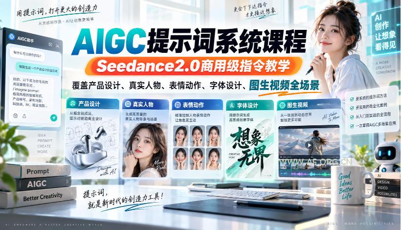 AIGC提示词系统课程，Seedance2.0商用级指令教学，覆盖产品设计、真实人物、表情动作、字体设计、图生视频全场景-小红泡