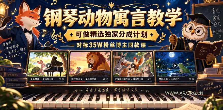 钢琴动物寓言教学,可做精选独家分成计划,对标35W粉丝博主同款课-小红泡