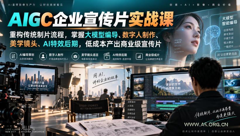 AIGC企业宣传片实战课,重构传统制片流程,掌握大模型编导、数字人制作、美学镜头、AI特效后期,低成本产出商业级宣传片-小红泡