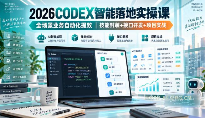 2026Codex智能落地实操课,全场景业务自动化提效,技能封装+接口开发+项目实战-小红泡