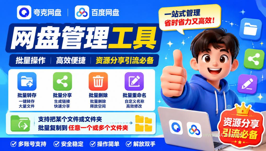夸克网盘批量文件重命名，批量转存、批量分享、批量复制，内置AI功能-小红泡