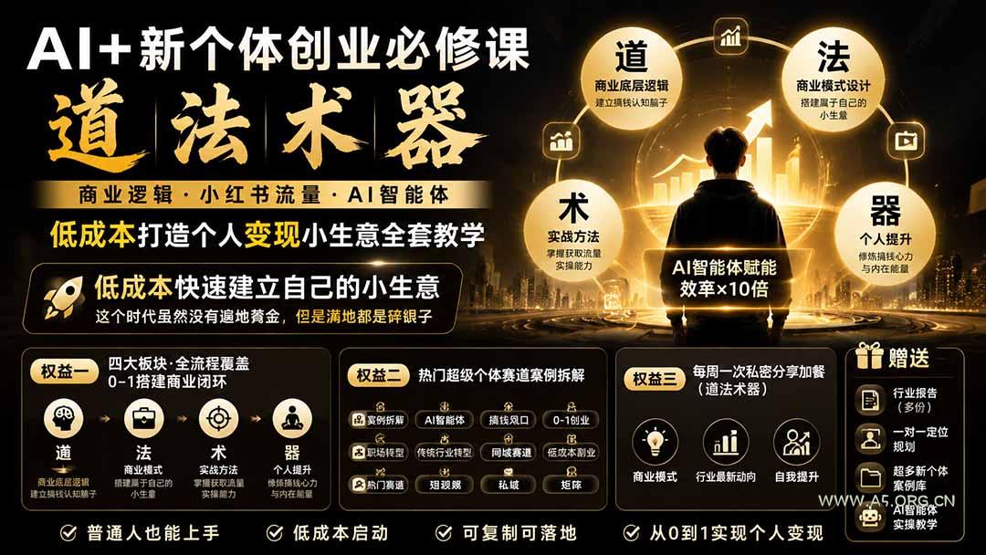 AI+新个体创业必修课-更新0922｜道法术器｜商业逻辑·小红书流量·AI智能体｜低成本打造个人变现小生意全套教学-小红泡