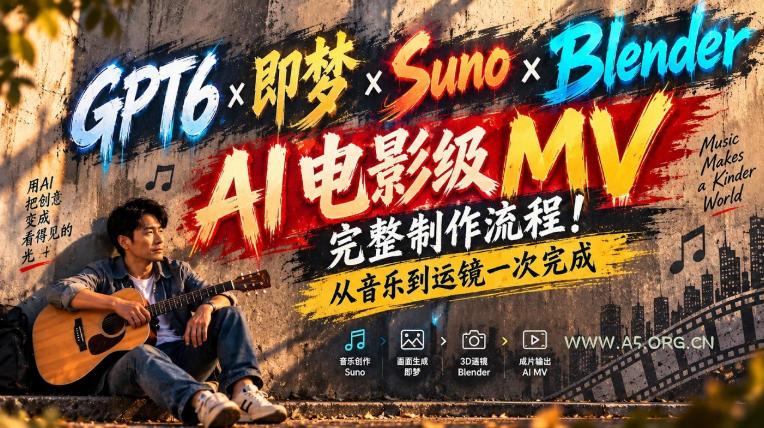 GPT6×即梦×Suno×Blender|AI电影级MV完整制作流程!从音乐到运镜一次完成!-小红泡