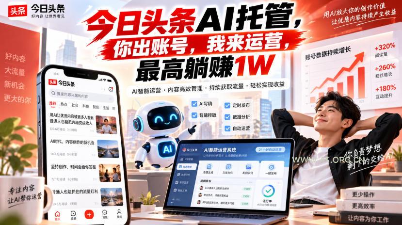 今日头条AI托管,你出账号,我来运营,最高躺賺1W【揭秘】-小红泡