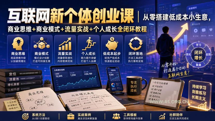 互联网新个体创业课｜从零搭建低成本小生意，商业思维+商业模式+流量实战+个人成长全闭环教程(更新0922)-小红泡