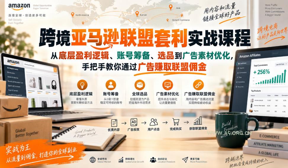 跨境亚马逊联盟套利实战课程,从底层盈利逻辑、账号筹备、选品到广告素材优化,手把手教你通过广告賺取联盟佣金-小红泡