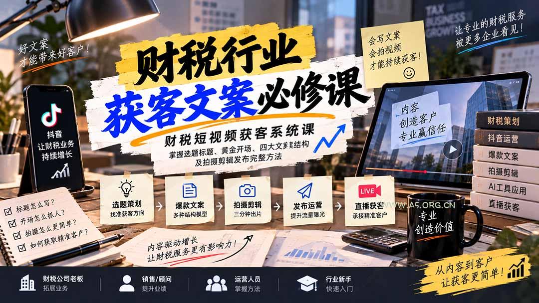 财税短视频获客系统课：掌握选题标题、黄金开场、四大文案结构及拍摄剪辑发布完整方法-小红泡