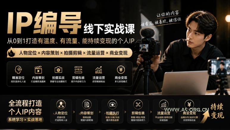 【无水印】IP编导线下实战课,从人物定位到短视频拍摄剪辑,全流程打造有温度、有流量、能持续变现的个人IP内容-小红泡
