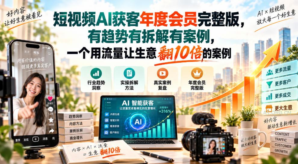 短视频AI获客年度会员完整版,有趋势有拆解有案例,一个用流量让生意翻10倍的案例-小红泡