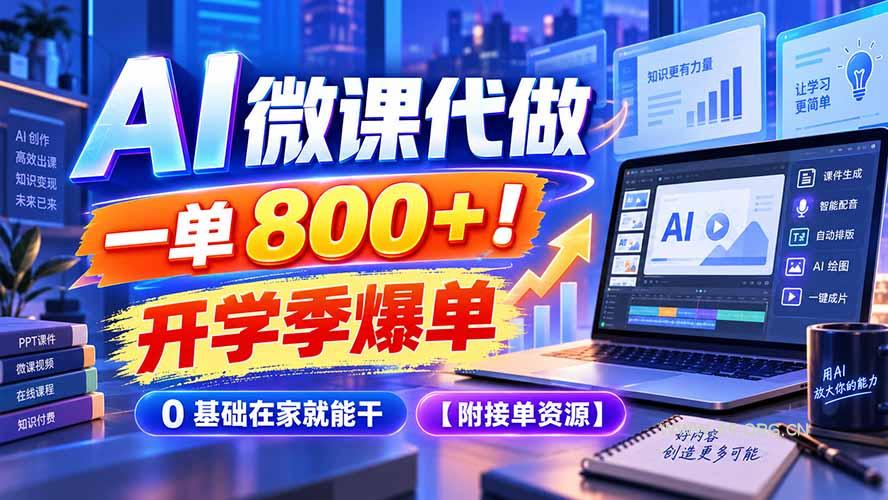 AI 微课代做,一单 800+!开学季爆单,0 基础在家就能干【附接单资源】-小红泡