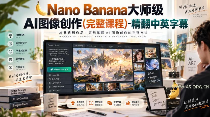 【无水印】Nano Banana大师级AI图像创作(完整课程)-精翻中英字幕-小红泡