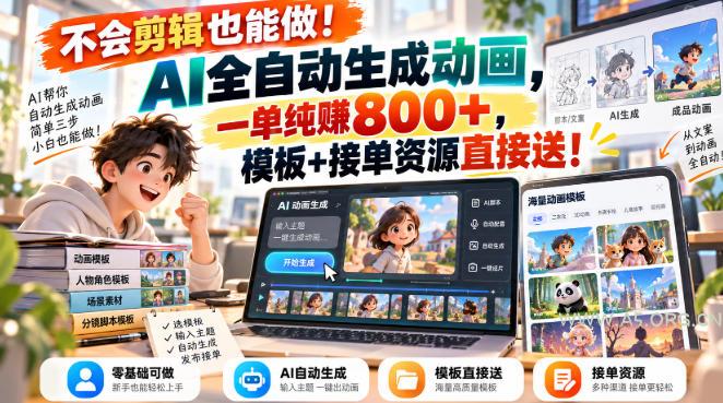 不会剪辑也能做！AI全自动生成动画，一单纯賺800+，模板+接单资源直接送！【揭秘】-小红泡