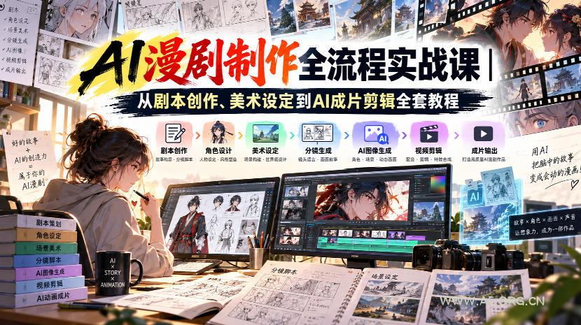 AI漫剧制作全流程实战课｜从剧本创作、美术设定到AI成片剪辑全套教程​-小红泡