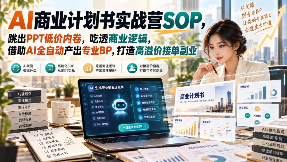 AI商业计划书实战营SOP,跳出PPT低价内卷,吃透商业逻辑,借助AI全自动产出专业BP,打造高溢价接单副业-小红泡