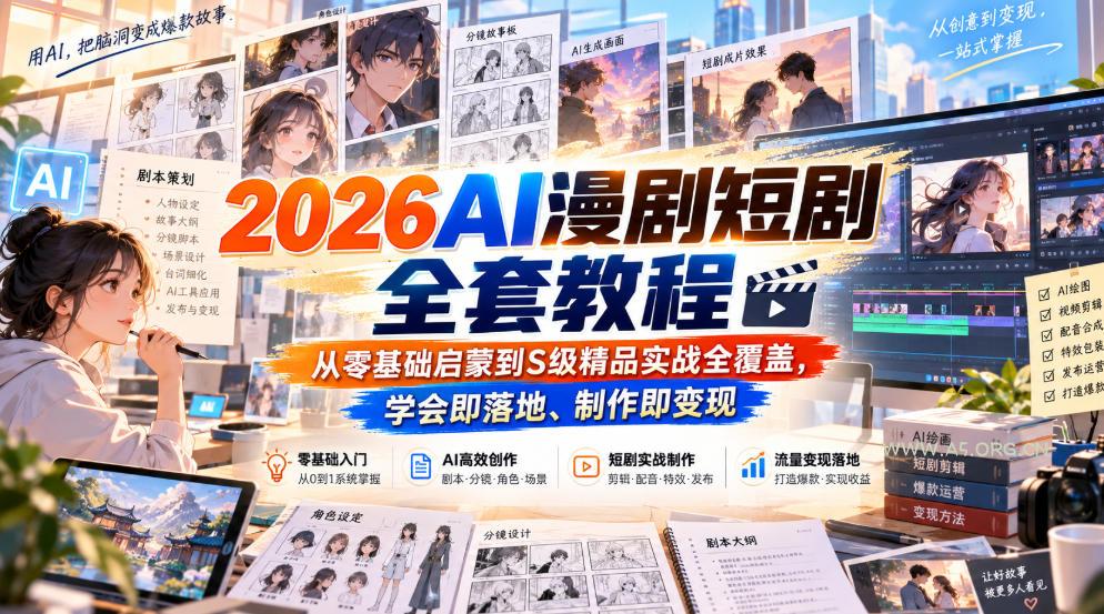 2026AI漫剧短剧全套教程,从零基础启蒙到S级精品实战全覆盖,学会即落地、制作即变现-小红泡