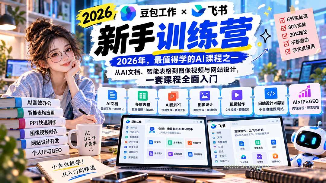 2026豆包工作+飞书新手训练营-9月新课:从AI文档、智能表格到图像视频与网站设计,一套课程全面入门-小红泡