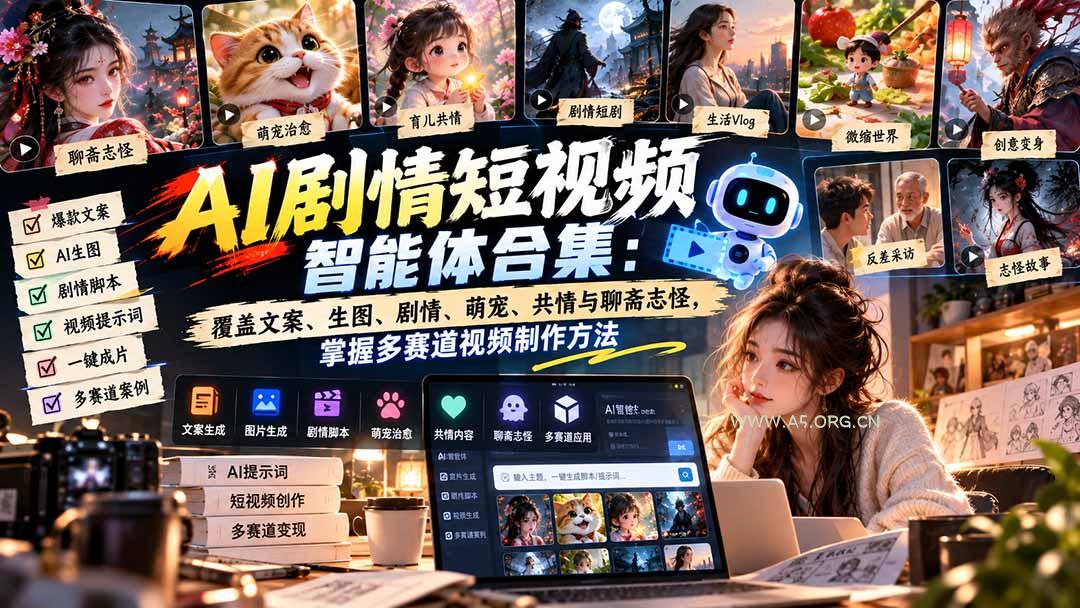 【无水印】AI剧情短视频智能体合集:覆盖文案、生图、剧情、萌宠、共情与聊斋志怪,掌握多赛道视频制作方法-小红泡