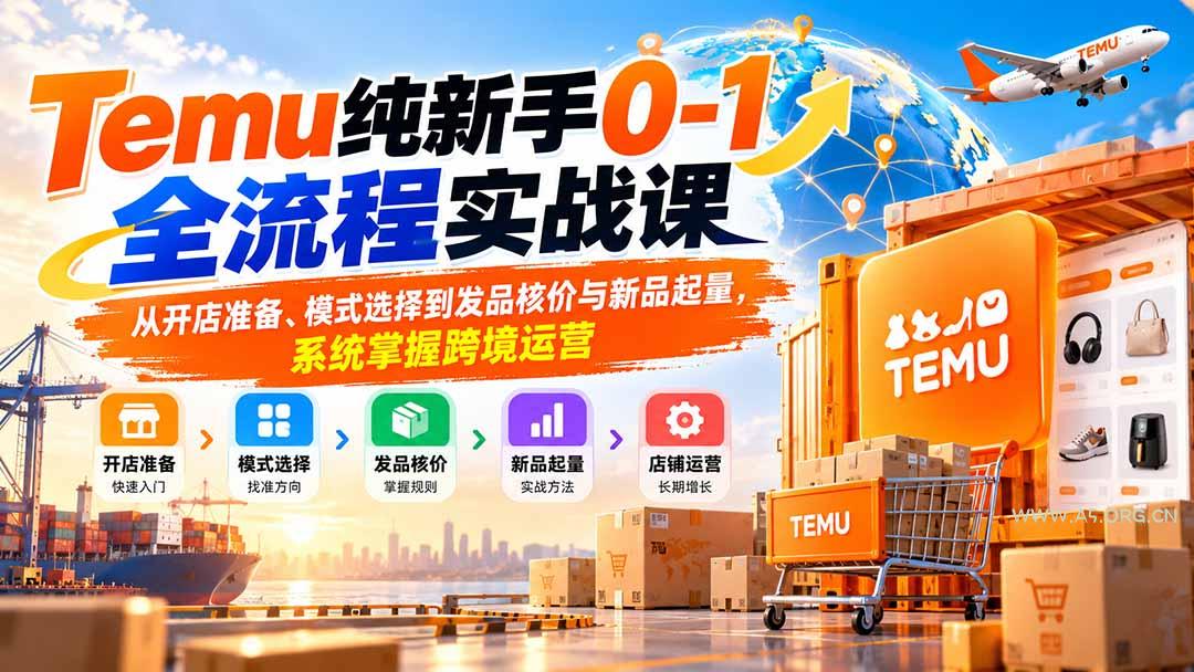 Temu纯新手0-1全流程实战课:从开店准备、模式选择到发品核价与新品起量,系统掌握跨境运营-小红泡
