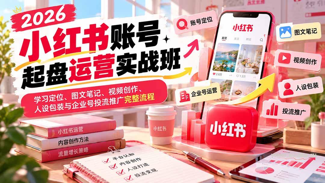2026小红书账号起盘运营实战班:学习定位、图文笔记、视频创作、人设包装与企业号投流推广完整流程-小红泡