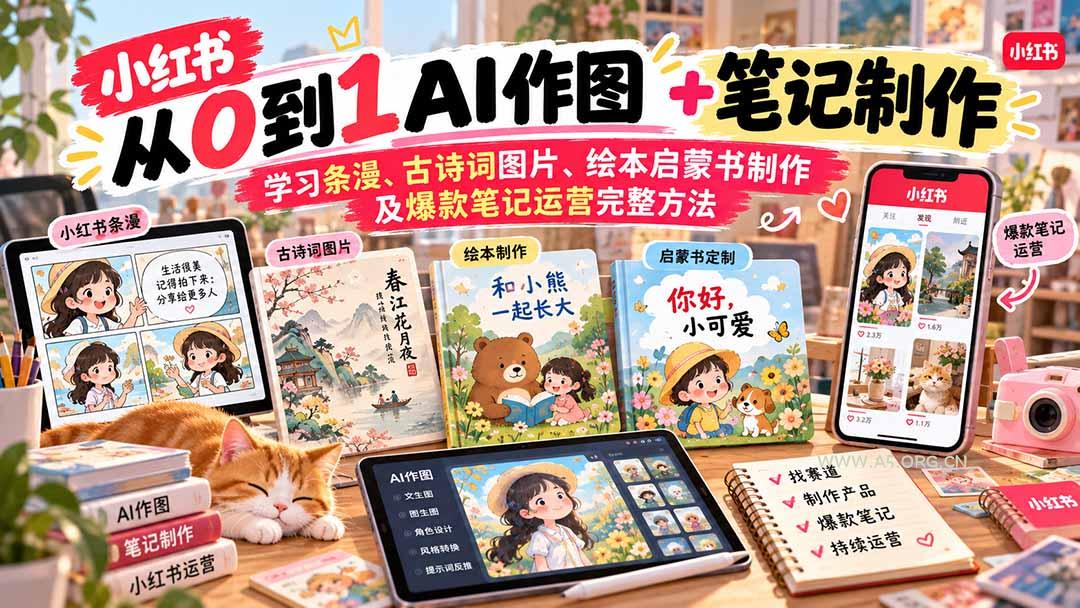 2026小红书AI内容创作从0到1:学习条漫、古诗词图片、绘本启蒙书制作及爆款笔记运营完整方法-小红泡