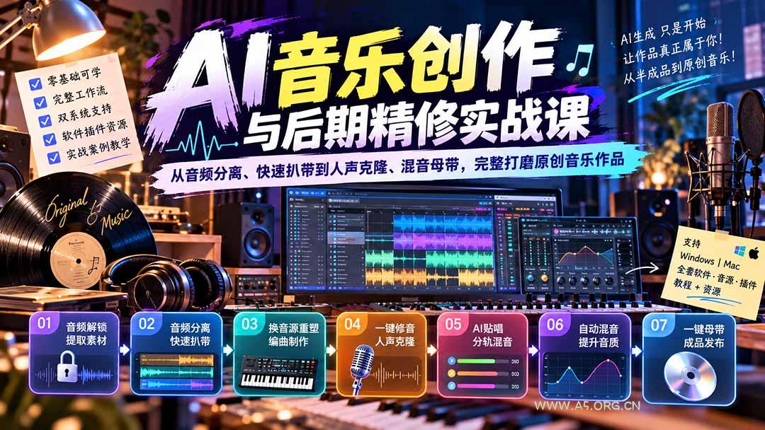 AI音乐创作与后期精修实战课:从音频分离、快速扒带到人声克隆、混音母带,完整打磨原创音乐作品-小红泡