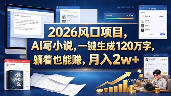 2026 风口项目,AI 写小说,一键生成 120 万字,躺着也能赚,月入 2w +-小红泡
