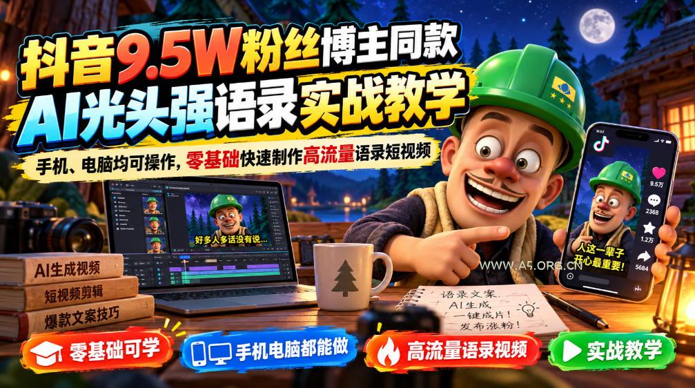 抖音9.5W粉丝博主同款AI光头强语录实战教学,手机、电脑均可操作,零基础快速制作高流量语录短视频-小红泡