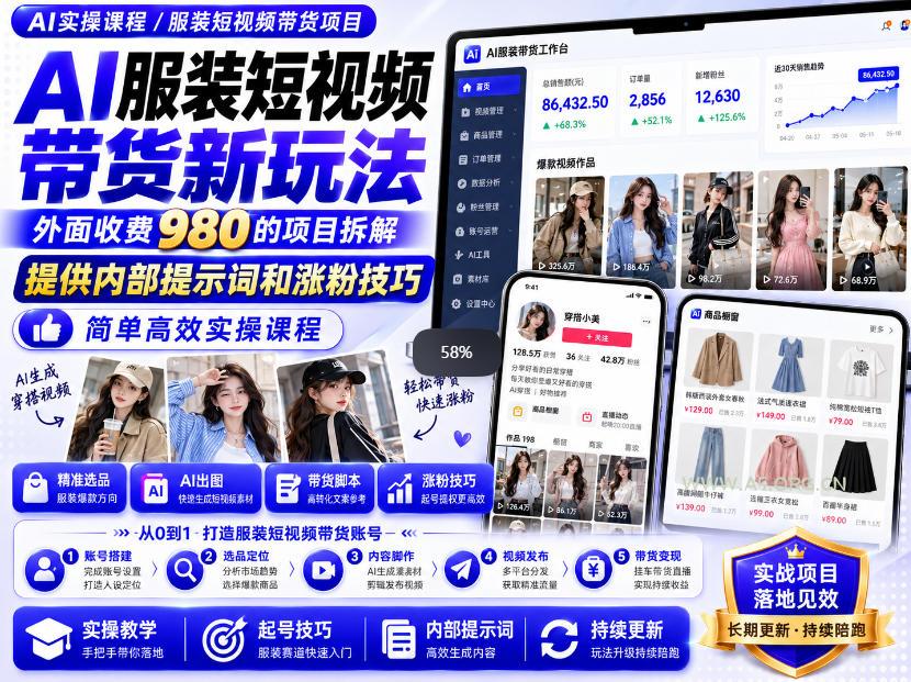 外面收费980AI快手带货系统课程,内部课程首次外放,操作简单高效,一分钟一条爆款视频-小红泡