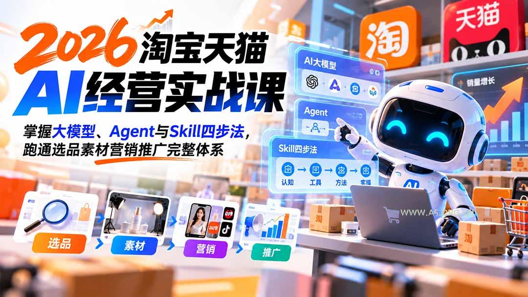 【无水印】2026淘宝天猫AI经营实战课：掌握大模型、Agent与Skill四步法，跑通选品素材营销推广完整体系-小红泡